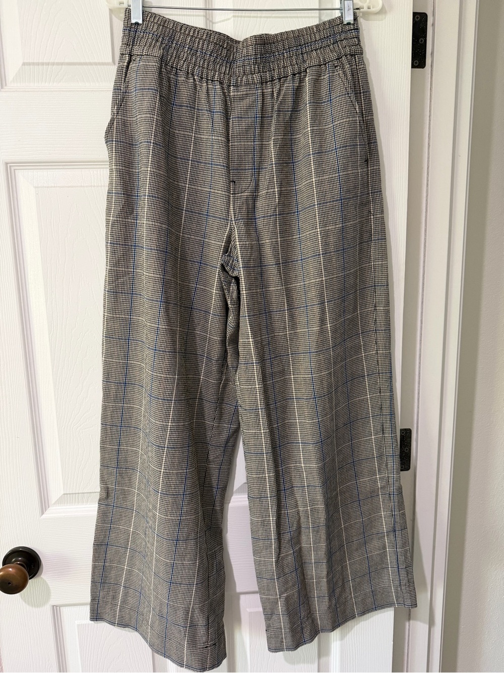 Madewell Gray Plaid Wide-Leg Pants with Blue Windowpane